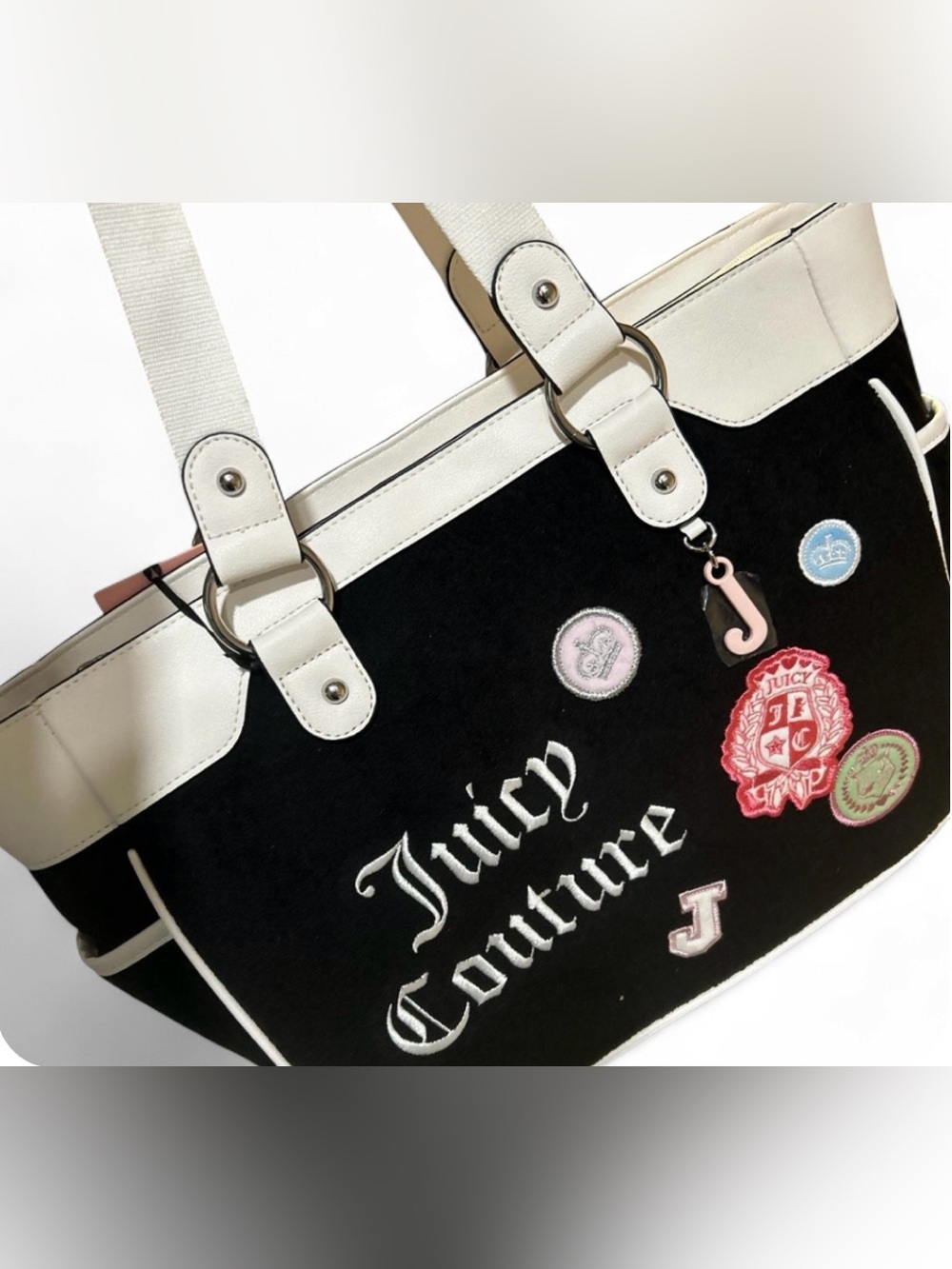 Juicy Couture Black and White Logo Patch Tote